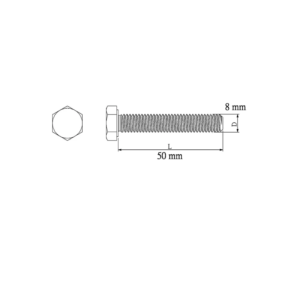 100 vis à métaux tête hexagonale zingué 8 x 50 mm