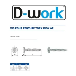 200 Vis Bois pour Penture Torx TX30 6 x 25 mm - Inox A2 - D-Work