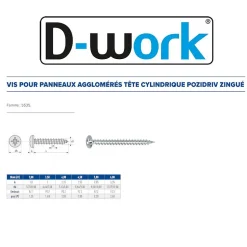 500 Vis Bois Tête Cylindrique Pozidriv 3.5 x 40 mm - Zingué blanc - D-Work