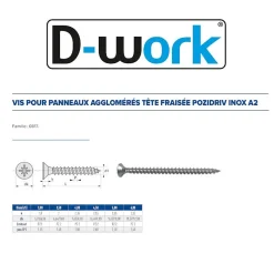 200 Vis Bois Tête Fraisée Pozidriv 5 x 40 mm - Inox A2 - D-Work