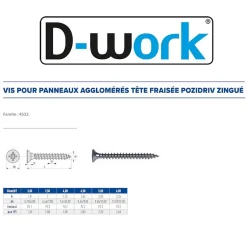 500 Vis Bois Tête Fraisée Pozidriv 4 x 15 mm - Zingué blanc - D-Work