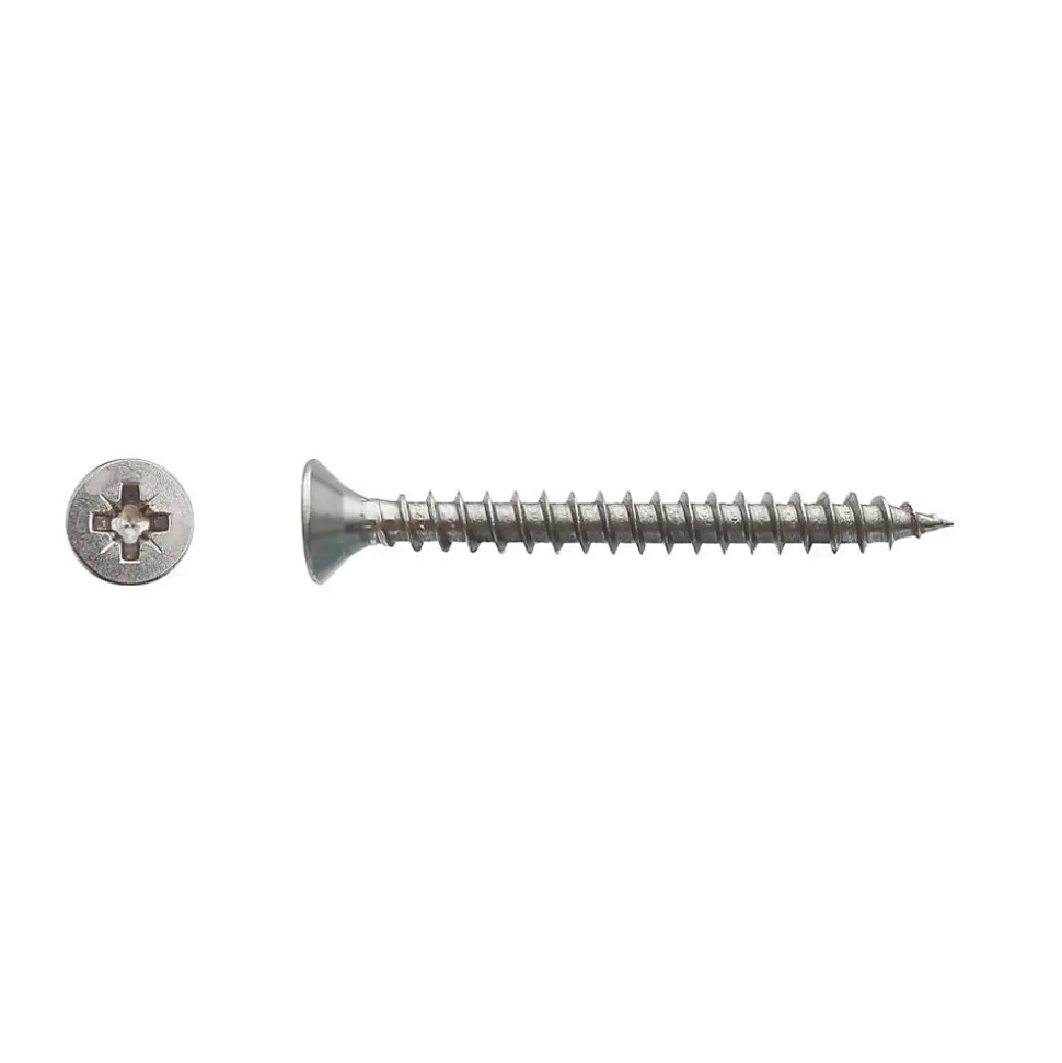 100 Vis Bois Tête Fraisée Pozidriv 6 x 70 mm - Inox A4 - D-Work