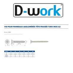 200 Vis Bois Tête Fraisée Torx T20 4 x 30 mm - Inox A2 - D-Work