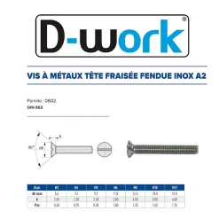 200 Vis Métaux Tête Fraisée Fendue 4 x 12 mm - DIN 963 - Inox A2 - D-Work