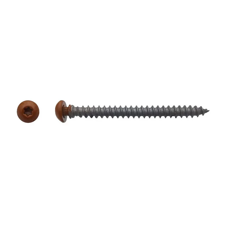 100 Vis PVC Menuiserie Tête Ronde Tx25 Framex Clip 6 x 70 mm - Zingué Chromiting Grade 4 Laqué Marron - D-Work