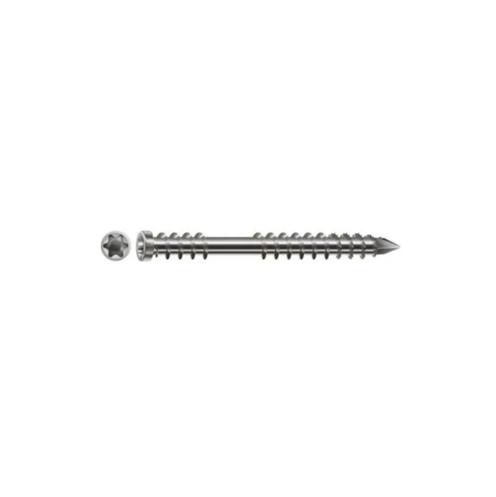 100 Vis Terrasse Bois Double Filetage Tête Cyl. Réduite Torx T-STAR + pointe CUT 5 x 70 mm - Inox A2 - D-Work