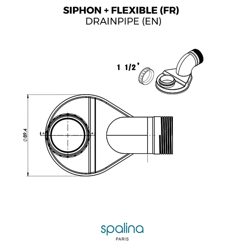 Accessoire Siphon extra plat + flexible 80x8x6cm, by SPALINA