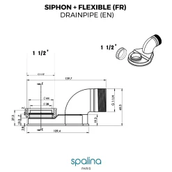 Accessoire Siphon extra plat + flexible 80x8x6cm, by SPALINA