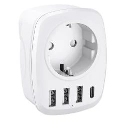 Adaptateur prise voyage UE/UK - 4 ports USB - Voltman