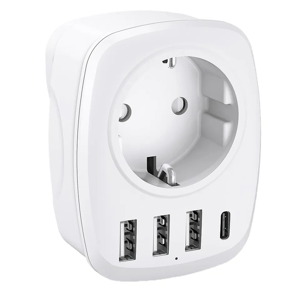 Adaptateur prise voyage UE/UK - 4 ports USB - Voltman