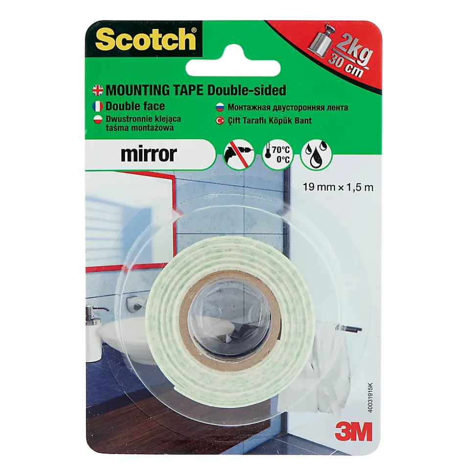 Adhésif double face miroir 19 mm x 1,5 m