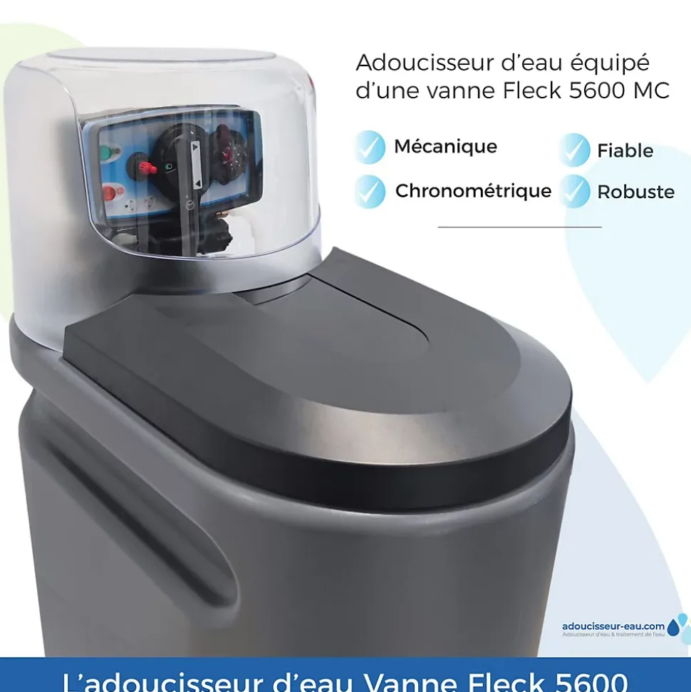Adoucisseur d'Eau 30L Fleck 5600 MC Mécanique Chronométrique Anti Calcaire Fabriqué En France