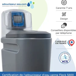 Adoucisseur D'eau Tactile 16l Fleck 5800 Xtr Fabriqué En France Avec Kit D'installation Complet
