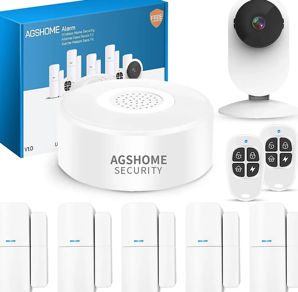 Alarme Maison sans Fil Camera1080P , 120dB Alarme Maison connectée 2.4GHz, 9Pack Compatible avec Alex