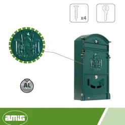 AMIG - Boîte aux lettres 4 - 400 x 240 x 80 mm - Aluminium - Vert