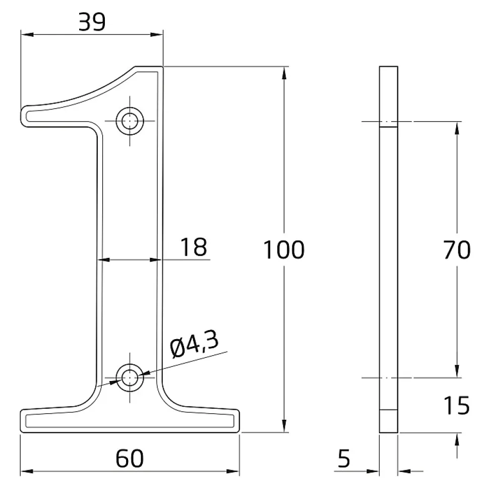 AMIG - Chiffres - 4'' - 100 mm - Laiton - Poli