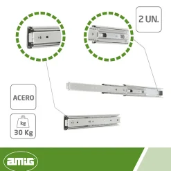 AMIG - Coulisse pour tiroir à bille 35 - 500 x 45 mm - Acier - Zingué