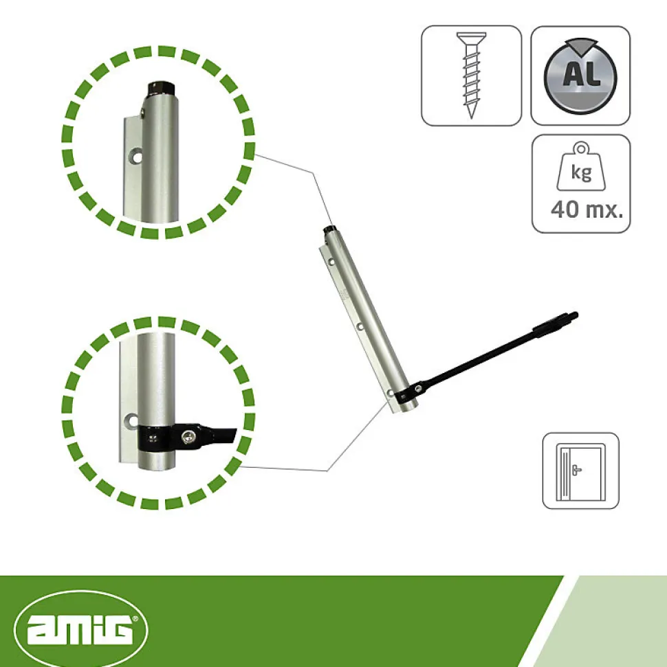 AMIG - Paumelle ressort 200 - 190 x 180 mm - Aluminium - Argent
