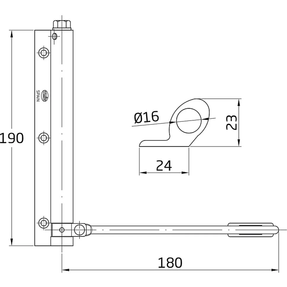 AMIG - Paumelle ressort 200 - 190 x 180 mm - Aluminium - Argent