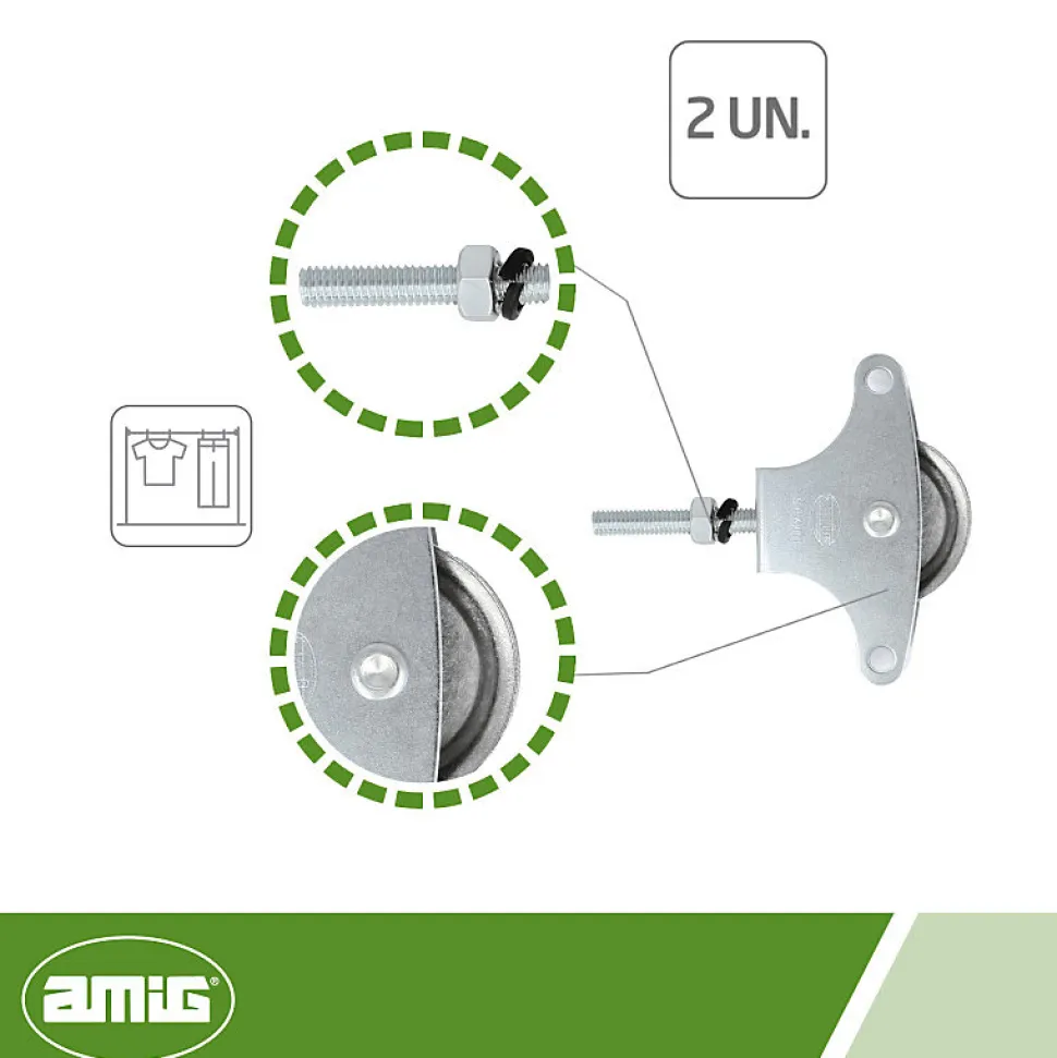 AMIG - Poulie métallique 3 - M6 x 40 mm - Acier - Zingué
