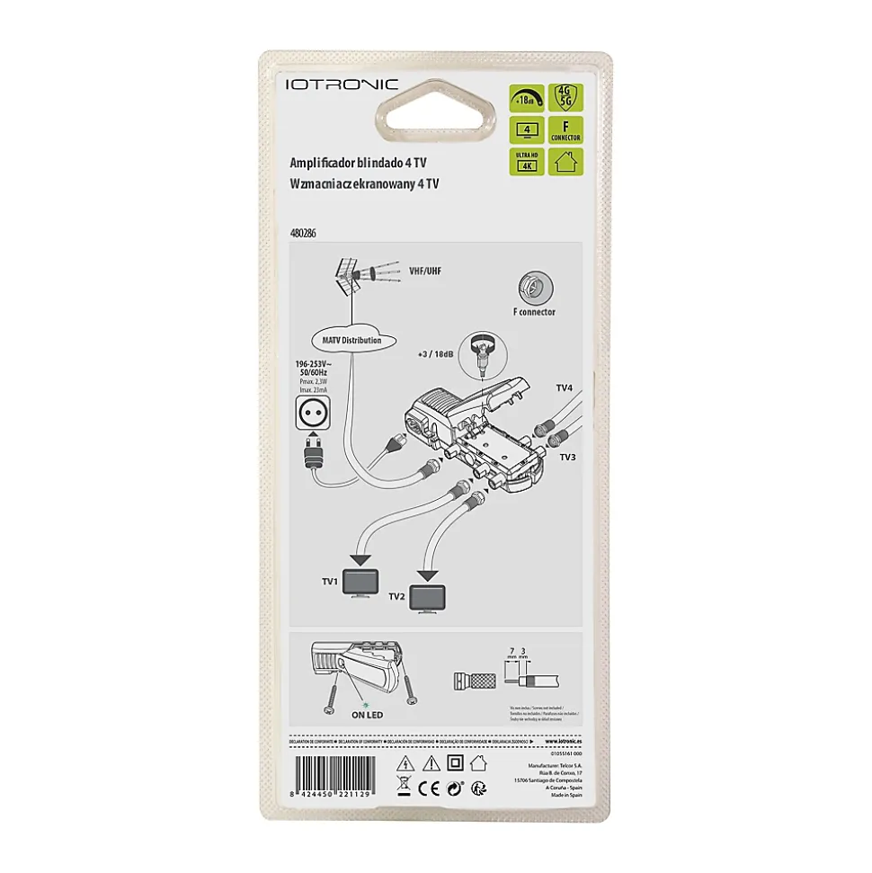 Amplificateur TV 18dB 4 TV 4G/5G, connexion F, gain réglable