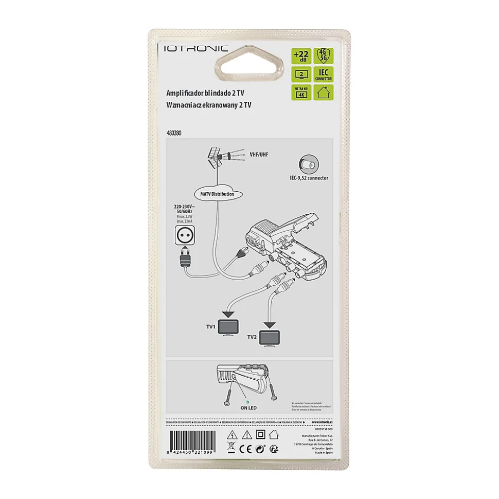 Amplificateur TV 22dB 2 TV 4G/5G, connexion IEC
