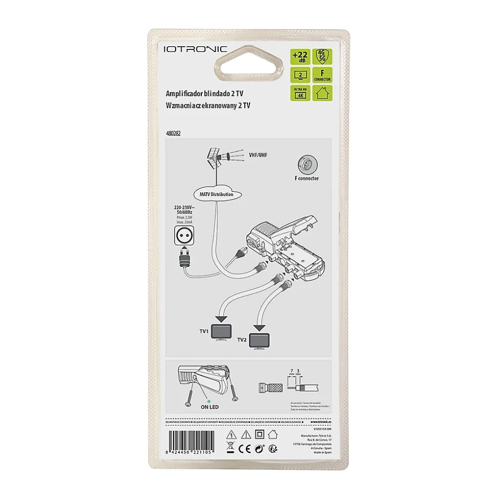 Amplificateur TV 22dB 2 TV 4G/5G, connexion F