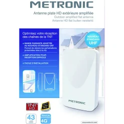 Antenne d'extérieur plate HD amplifiée 43 dB compatible 4K - blanche