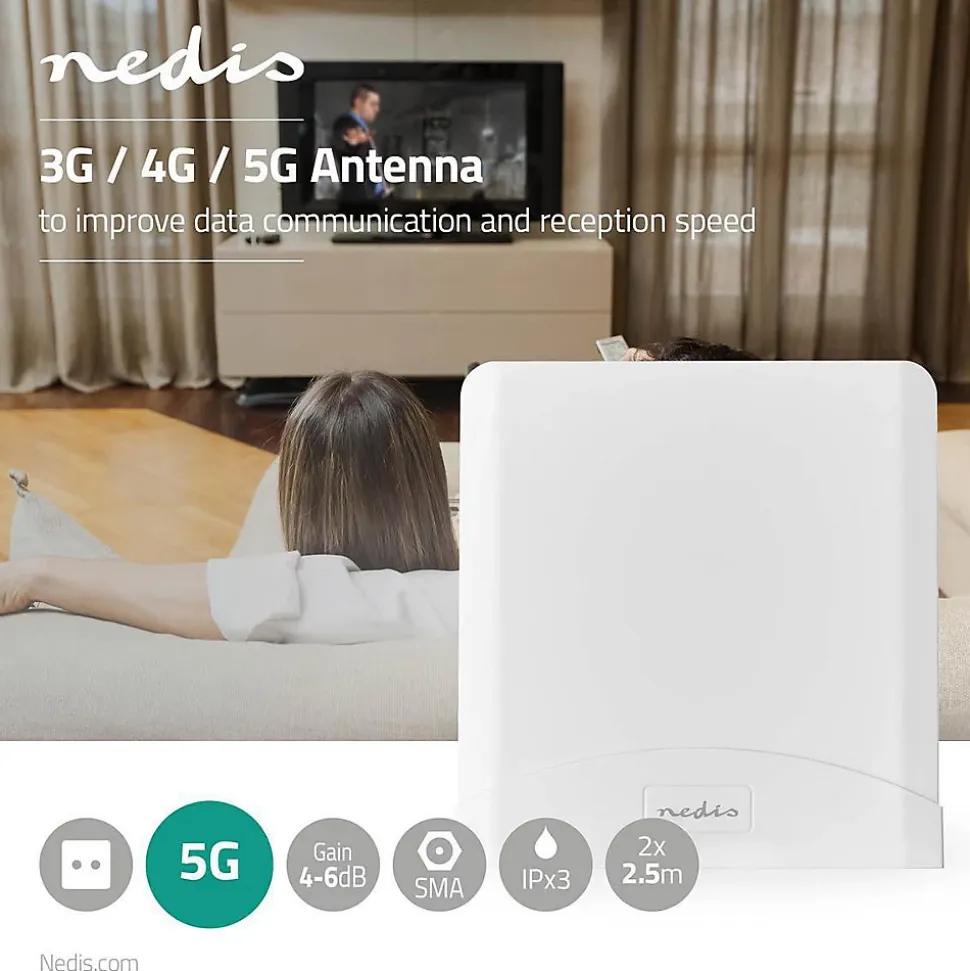 Antenne 5G 4G 3G Intérieur ou extérieur 698-5000 MHz Blanc NEDIS