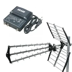Antenne TNT Trinappe Gain 18dB + Amplificateur tnt 2 Sorties HDSAT