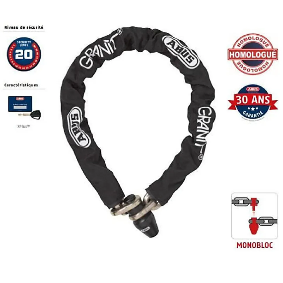 Antivol de chaîne monobloc - ABUS - 1480/120 - Maillons 14 mm - Gainage tissu - Cylindre XPlus