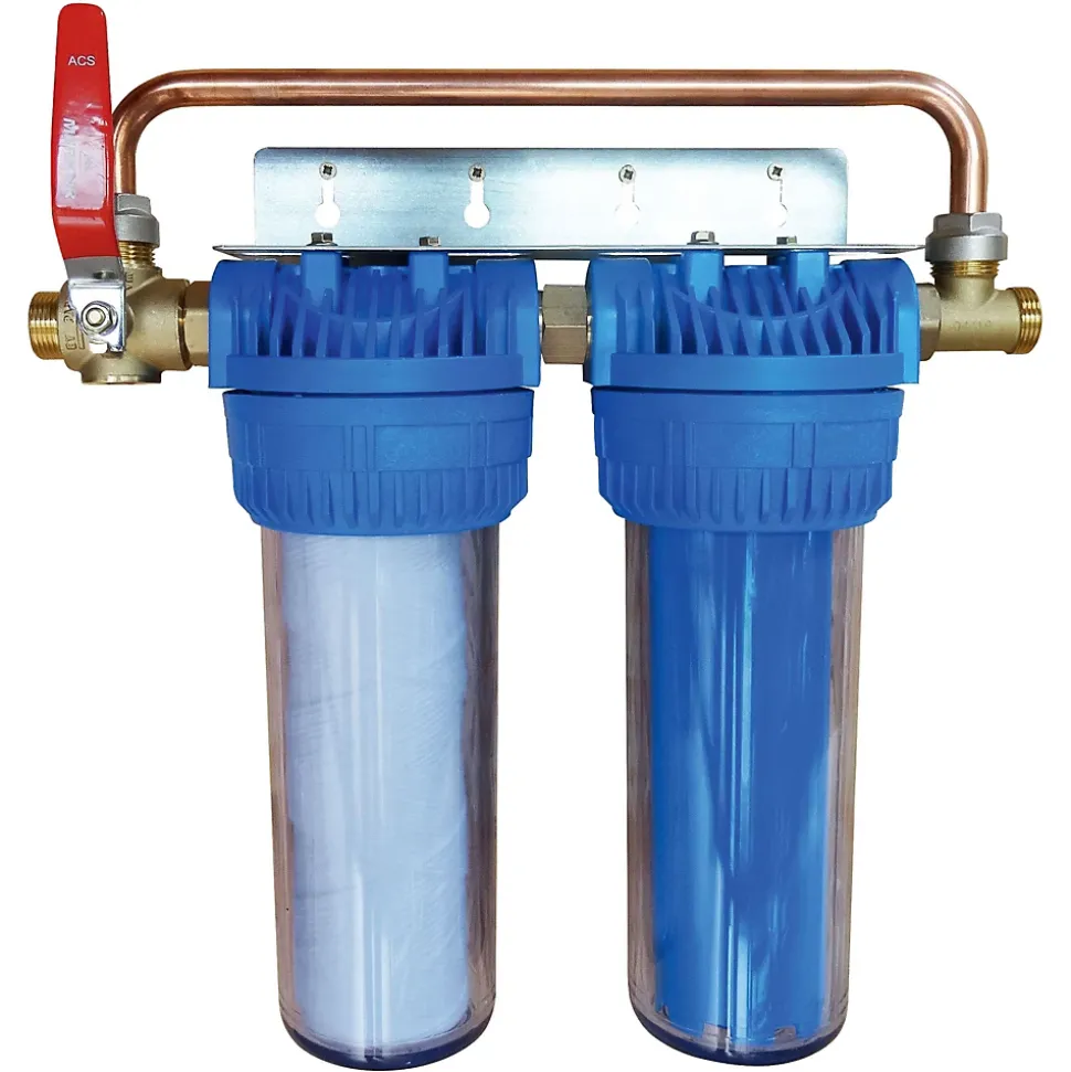 Aquawater - Filtre double avec cartouches de filtration anticalcaire anticorrosion 24 mois