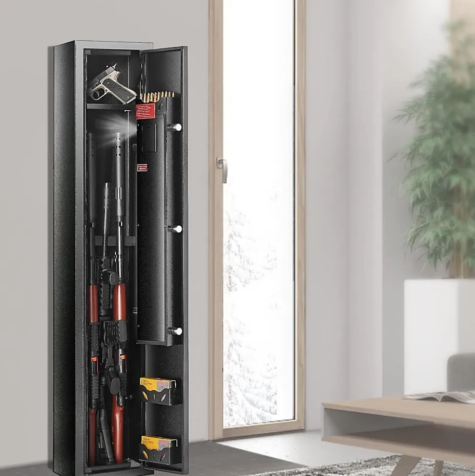 Armoire à 3 Fusils 4 Pistolets en Acier Coffre-Fort pour Armes à Feu 2 Façons de Verrouillage Mot de Passe et 2 Clés