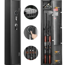 Armoire à 3 Fusils 4 Pistolets en Acier Coffre-Fort pour Armes à Feu 2 Façons de Verrouillage Mot de Passe et 2 Clés