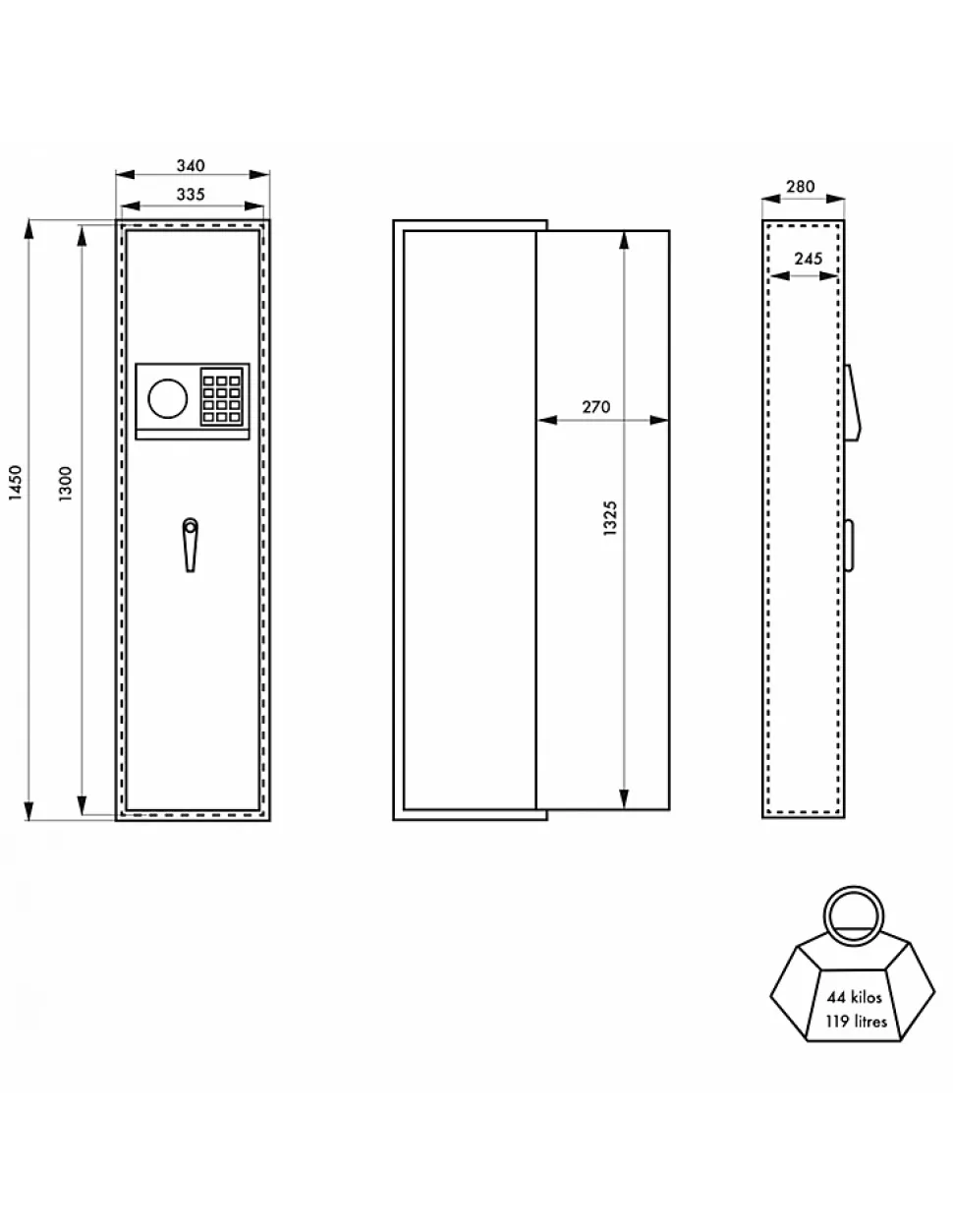 Armoire à fusils Monteria, fermeture électronique à code, 4 pênes, capacité de 5 fusils - THIRARD