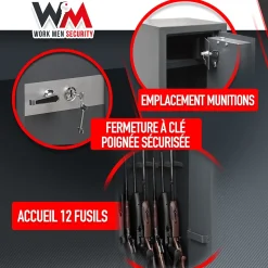 Armoire à fusils 500X340X1450mm avec coffre intérieur - 12 fusils - Workmen Security