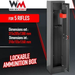 Armoire à fusils 315X205X1380mm avec coffre intérieur - 5 fusils - Workmen Security
