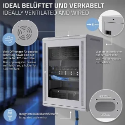 Armoire serveur 19" boîtier réseau murale gris en acier rack 16U 600x450x850 mm