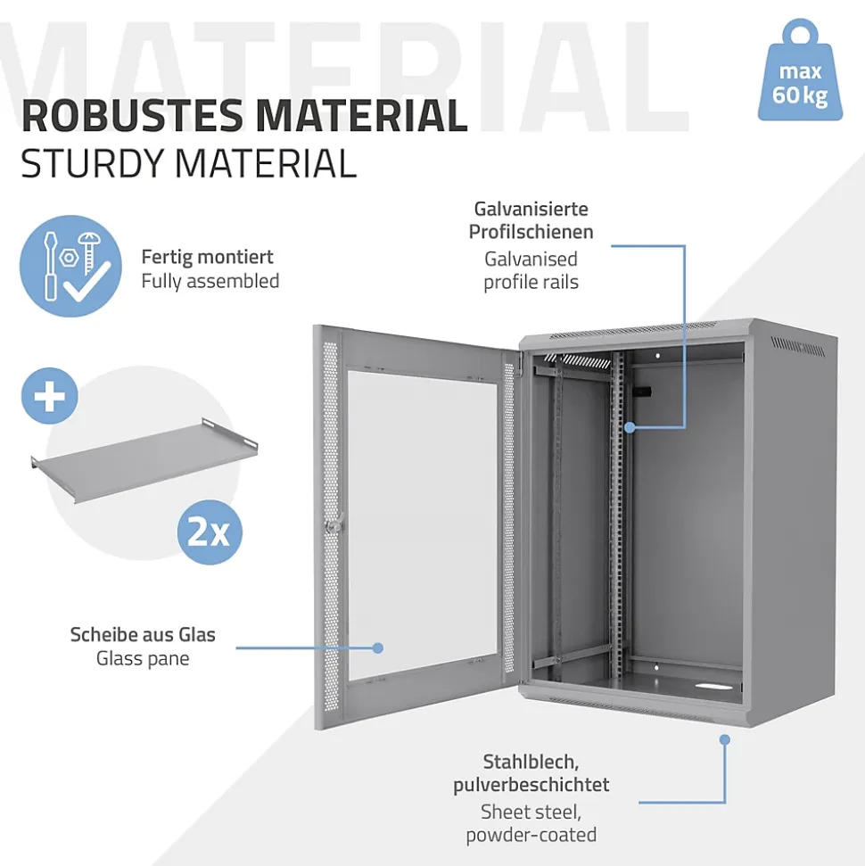 Armoire serveur 19" boîtier réseau murale gris en acier rack 16U 600x450x850 mm