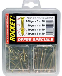 Assortiment de 360 vis acier bichromaté lubrifié Rocket