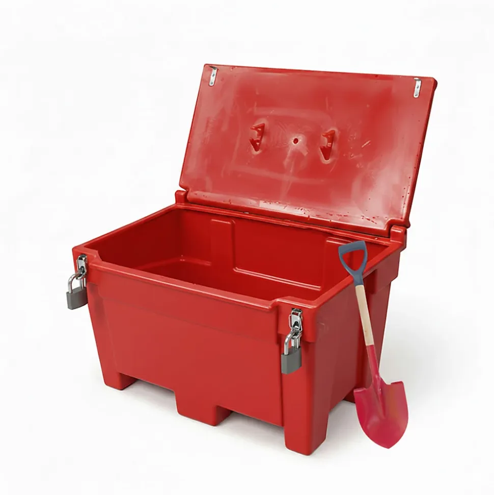 Bac à sable incendie/ à sel de déneigement 300l + grenouillères + cadenas + pelle