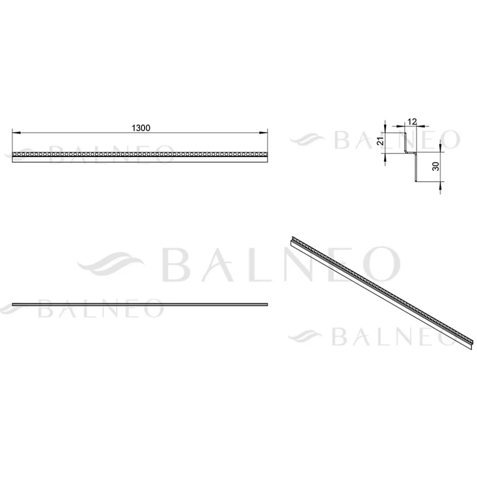 Balneo Profilé de douche frontale, au sol 130 cm, acier inoxydable, finition gold, Pente de 1,5%