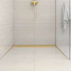 Balneo Profilé de douche frontale, au sol 130 cm, acier inoxydable, finition gold, Pente de 1,5%