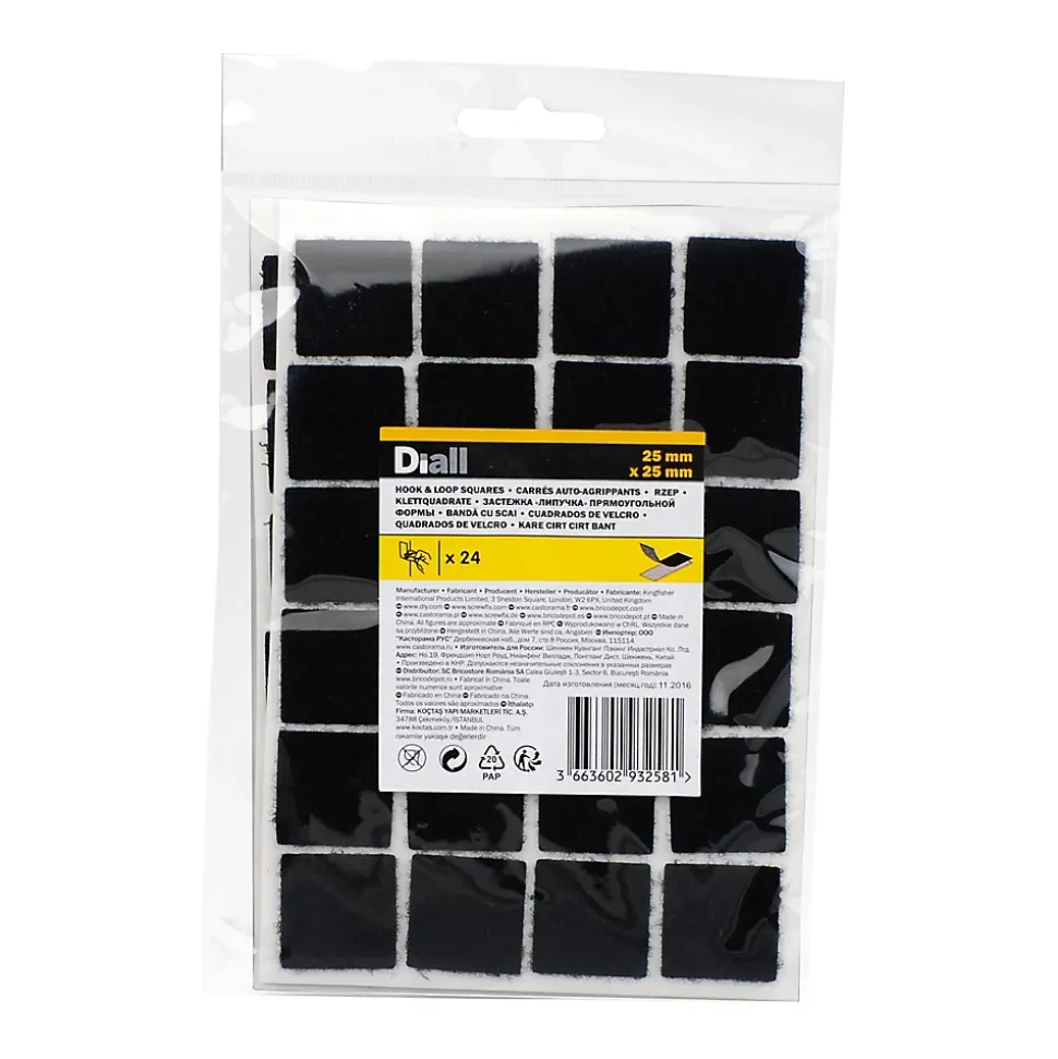 Bande adhésive format carré noir Diall 25 mm - 24 pièces