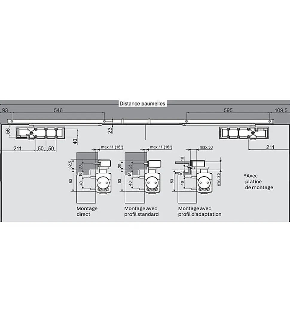 Bandeau Ferme portes à force réglable 1 à 3 poussant gauche gris Bricard Ensemble 2 Vantaux