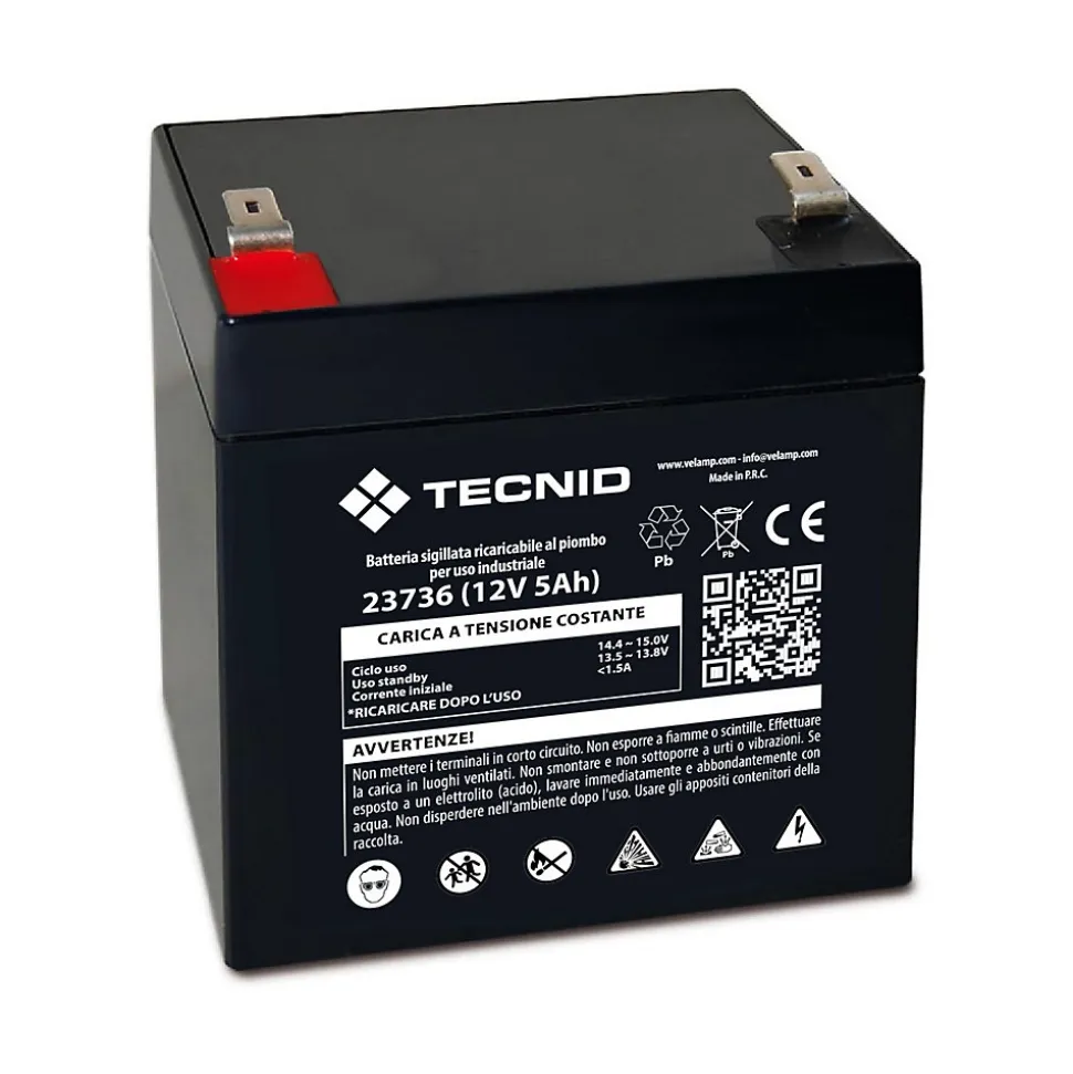 Batterie au plomb rechargeable, connexions Faston, 12 V, 5 Ah. Pour onduleurs, systèmes d'alarme, loisirs...