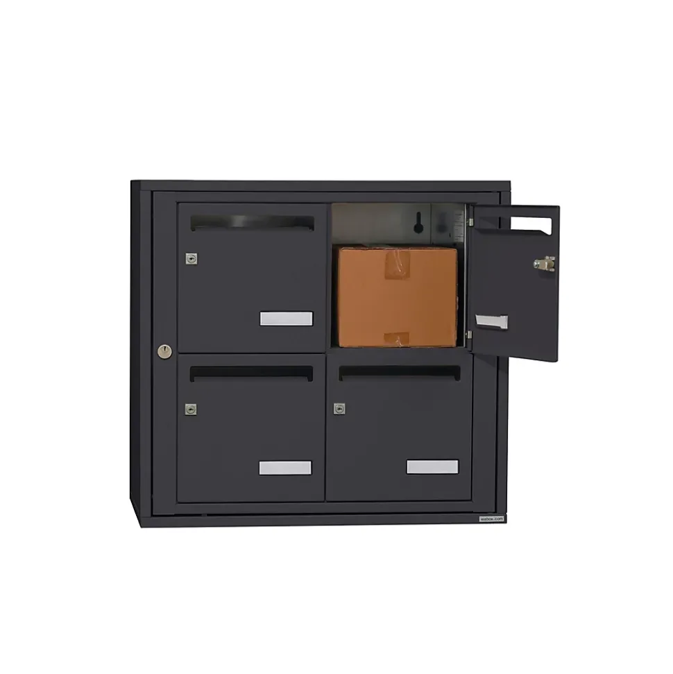 Bloc collectif leabox.com, 2x2, grade 3, simple face, Intérieur, fixation murale, gris anthracite RAL 7016 finition brillante