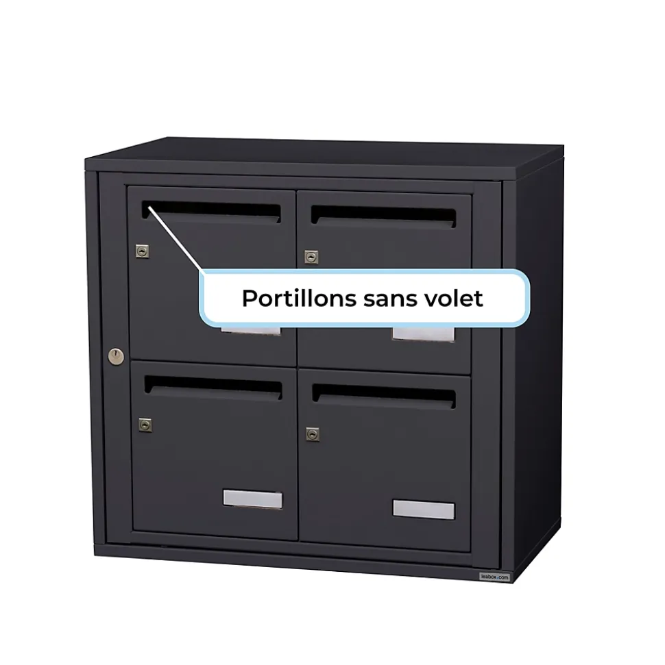 Bloc collectif leabox.com, 2x2, grade 3, simple face, Intérieur, fixation murale, gris anthracite RAL 7016 finition brillante