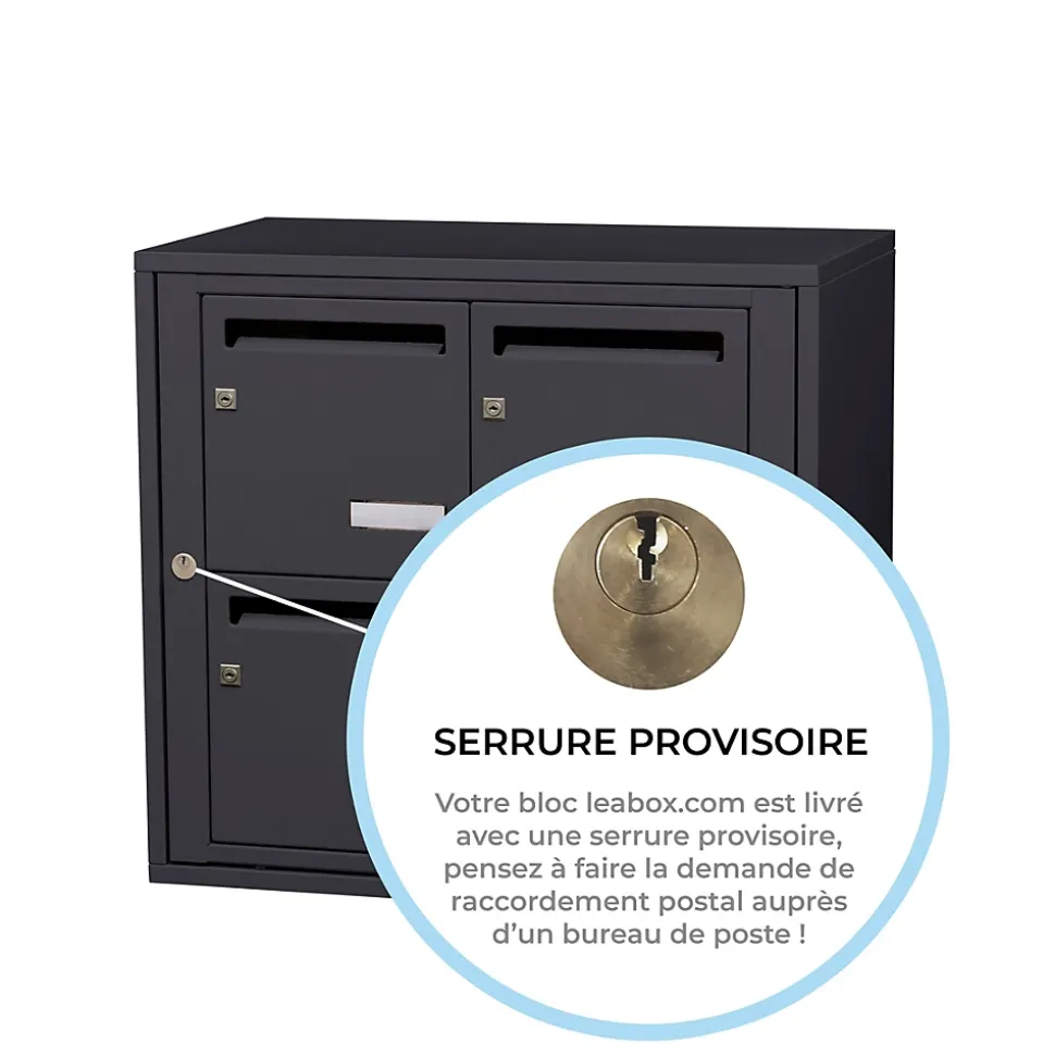 Bloc collectif leabox.com, 2x2, grade 3, simple face, Intérieur, fixation murale, gris anthracite RAL 7016 finition brillante