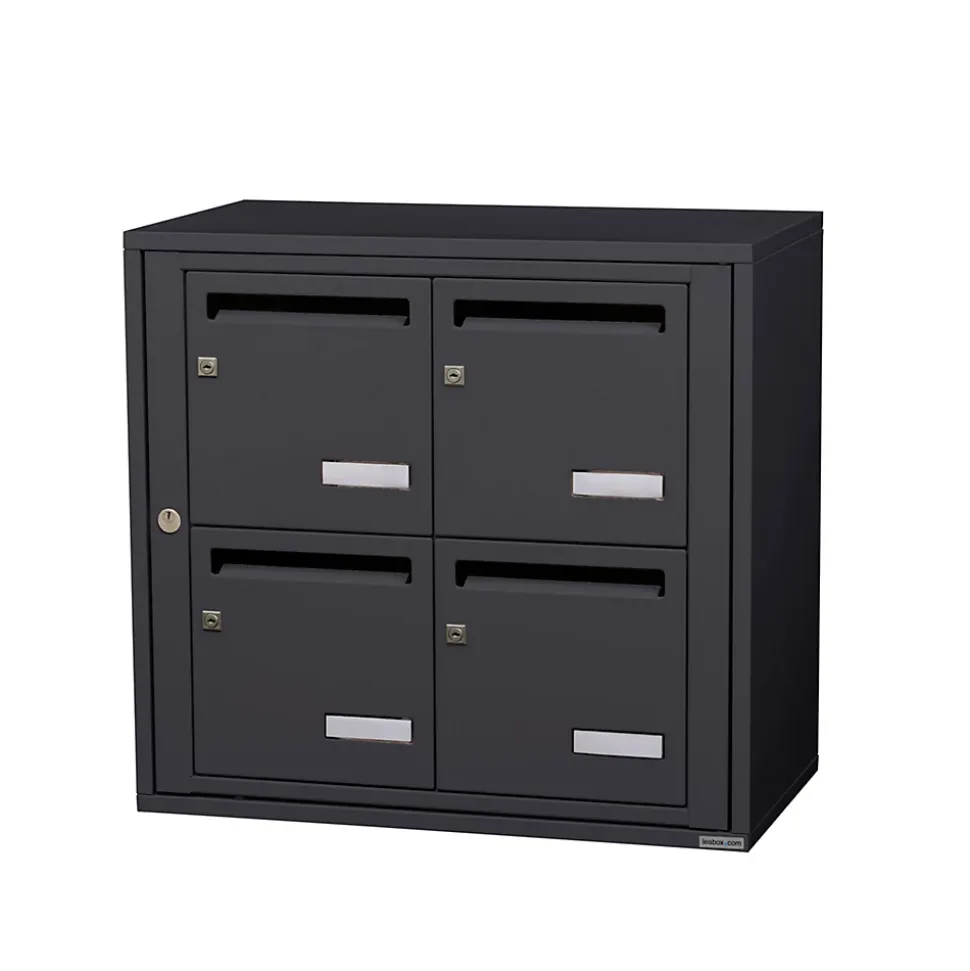 Bloc collectif leabox.com, 2x2, grade 3, simple face, Intérieur, fixation murale, gris anthracite RAL 7016 finition brillante
